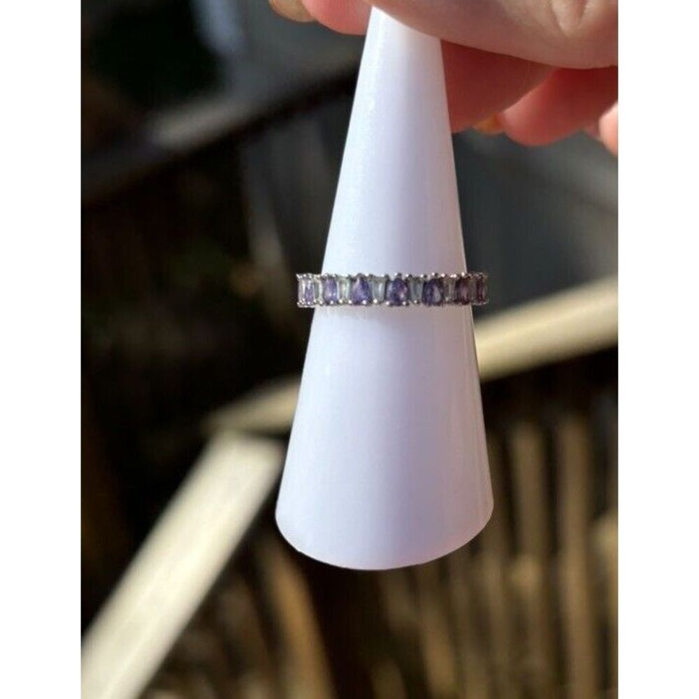 Bomb Party Ring RBP4602 Amethyst On Rhodium Plated Band Sz 6 - Picture 1 of 3
